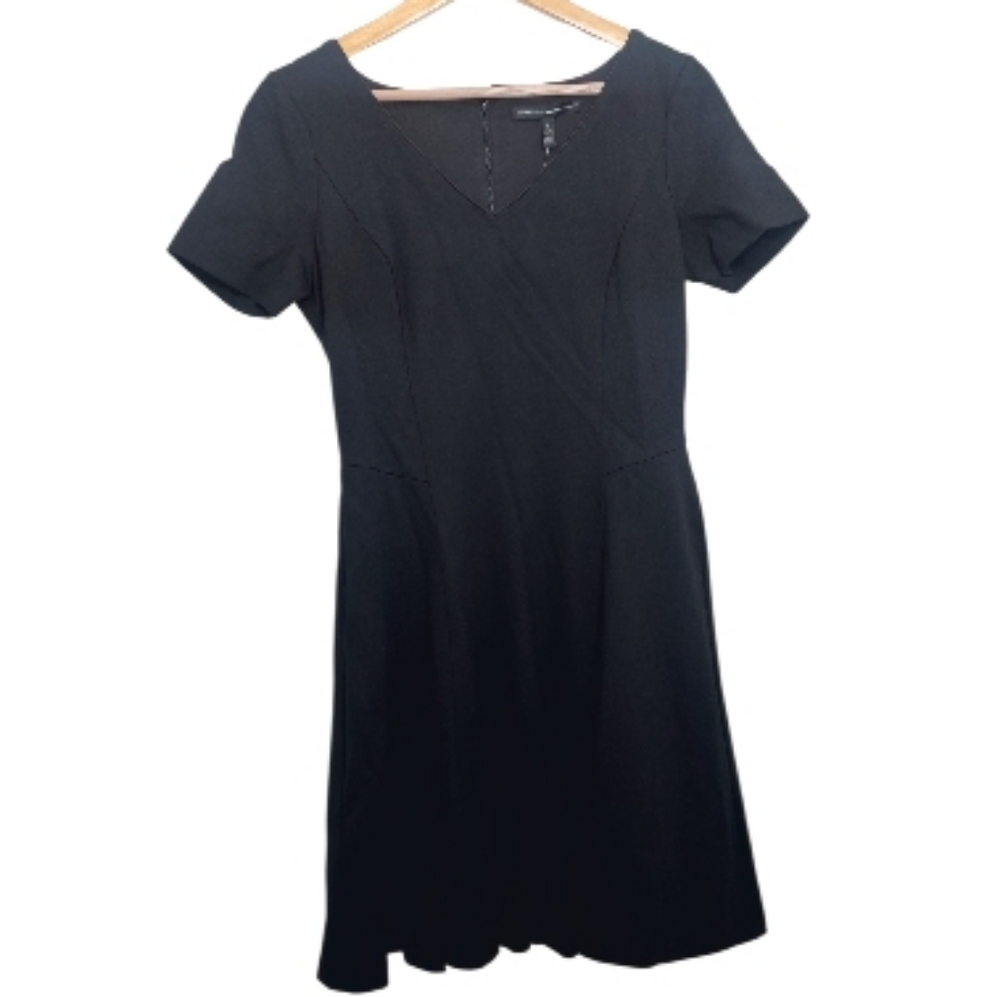 WHBM Women's Size Medium Dress Black Midi V Neck Short Sleeve